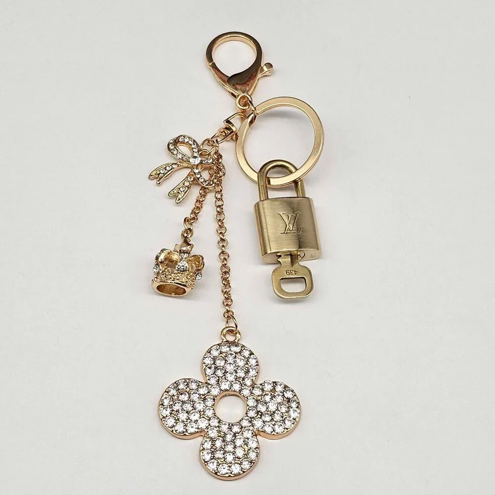 LV Gold Padlock 🔑 Authentic Louis Vuitton Charm + Unbranded Flower Keychain